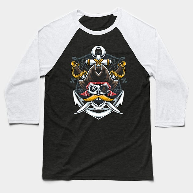 mustache skull pirate Baseball T-Shirt by pmarekhersey